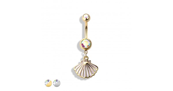 316L Surgical Steel Mother of Pearl/Shell/CZ Dangle Navel Belly Ring 