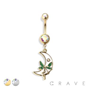 WHITE MOON FAIRY DANGLE 316L SURGICAL STEEL NAVEL RING