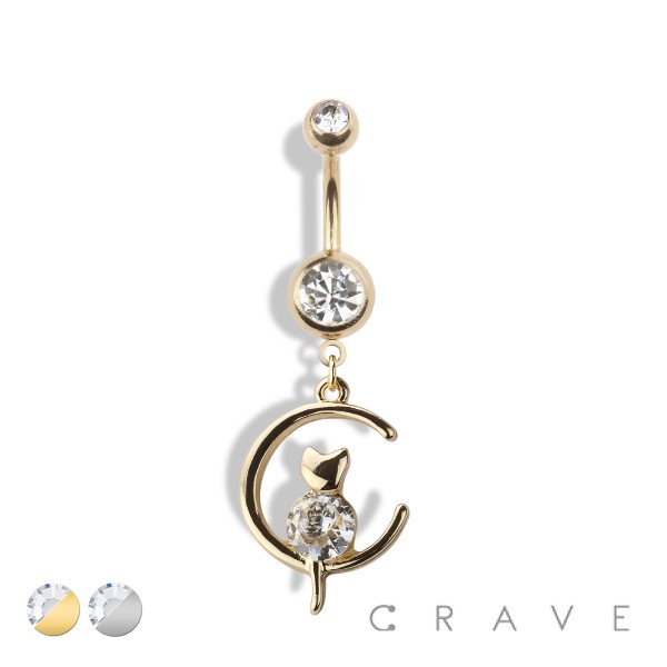 MOON AND CAT DANGLE 316L SURGICAL STEEL NAVEL RING