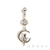 MOON AND CAT DANGLE 316L SURGICAL STEEL NAVEL RING