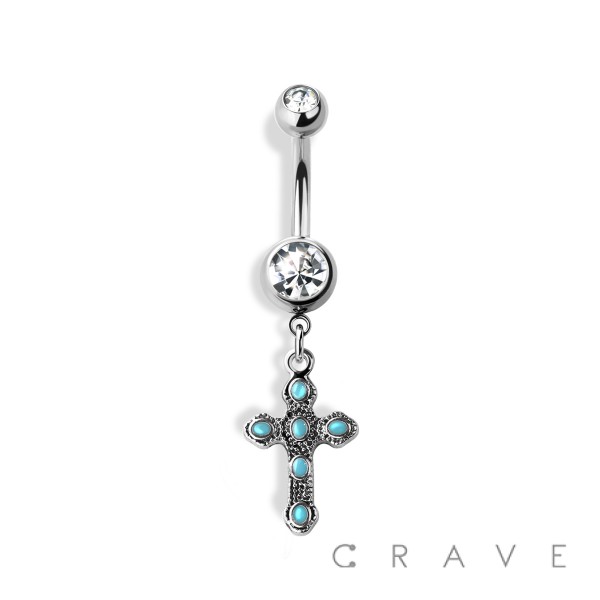 GOTHIC CROSS DANGLE 316L SURGICAL STEEL NAVEL RING