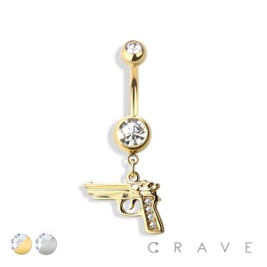 GEM GUN DANGLE 316L SURGICAL STEEL NAVEL RING