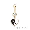 YING YANG HEART DANGLE 316L SURGICAL STEEL NAVEL RING