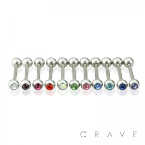 HIGH POLISH 316L SURGICAL STEEL BARBELL W/ SINGLE PRESS FIT GEM BALL (external thread)