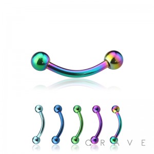 IP PLATED OVER 316L SURGICAL STEEL CURVED BARBELL/EYEBROW WITH BALL (external thread)
