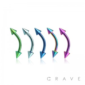 IP PLATED OVER 316L SURGICAL STEEL CURVED BARBELL/EYEBROW WITH SPIKES (external thread)