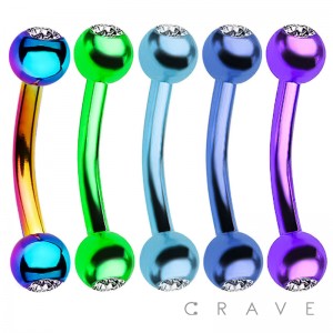 TITANIUM IP 316L SURGICAL STEEL EYEBROW WITH GEM BALLS (external thread)