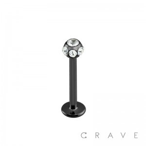 BLACK TITANIUM IP OVER 316L SURGICAL STEEL LABRET/MONROE WITH MULTI GEM BALL