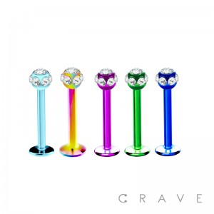 COLOR TITANIUM IP OVER 316L SURGICAL STEEL LABRET/MONROE WITH MULTI GEM BALL