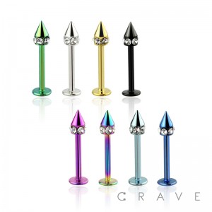 PLATED 316L SURGICAL STEEL LABRET/MONROE WITH MULTI GEM