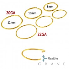 316L SURGICAL STEEL GOLD COLOR PLATED ANNEALED HOOP NOSE RING