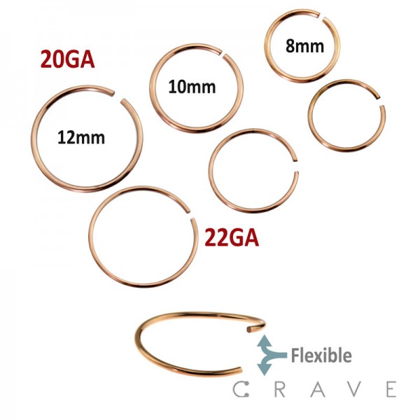 316L SURGICAL STEEL ANNEALED ROSE GOLD TITANIUM IP PLATED NOSE HOOP