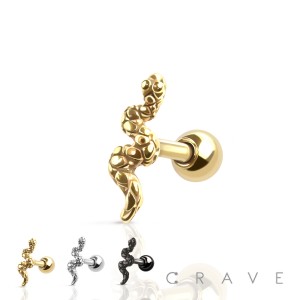 TINY SNAKE 316L SURGICAL STEEL CARTILAGE BARBELL (ANIMAL)(REPTILE)