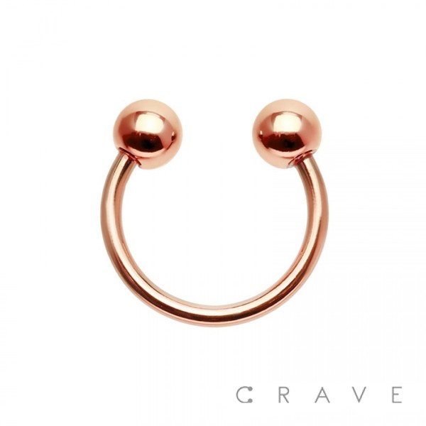 ROSE GOLD PVD PLATED OVER 316L SURGICAL STEEL HORSESHOE WITH BALL