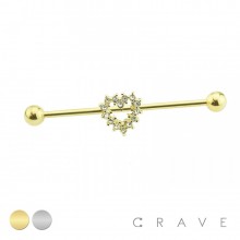 PLATED CZ HEART 316L SURGICAL STEEL INDUSTRIAL BARBELL