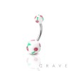 CHERRY PATTERN PRINTED ACRYLIC BALL 316L SURGICAL STEEL BELLY NAVEL RING (FRUIT)