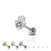 316L SURGICAL STAINLESS STEEL CARTILAGE BARBELL WITH HAMSA TOP