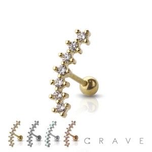 GEM PAVED CASCADE 316L SURGICAL STEEL CARTILAGE BARBELL