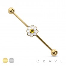 CZ CENTER WHITE DAISY 316L SURGICAL STEEL INDUSTRIAL BARBELL