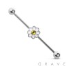 CZ CENTER WHITE DAISY 316L SURGICAL STEEL INDUSTRIAL BARBELL