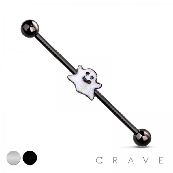 SPOOKY SMILEY GHOST 316L SURGICAL STEEL INDUSTRIAL BARBELL