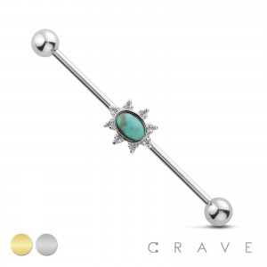 TURQUOISE OVAL 316L SURGICAL STEEL INDUSTRIAL BARBELL