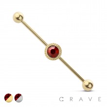 RUBY CHARM  316L SURGICAL STEEL INDUSTRIAL BARBELL