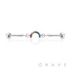 MULTICOLORED GEM CURVED LINKED 316L SURGICAL STEEL INDUSTRIAL BARBELL