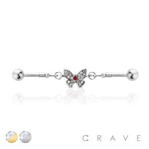 CZ BUTTERFLY LINKED 316L SURGICAL STEEL INDUSTRIAL BARBELL