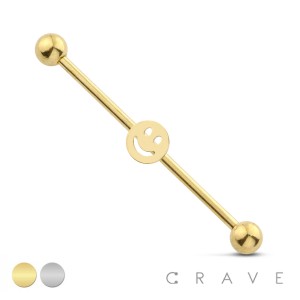 SMILEY FACE 316L SURGICAL STEEL INDUSTRIAL BARBELL