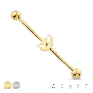 MOON AND STAR 316L SURGICAL STEEL INDUSTRIAL BARBELL