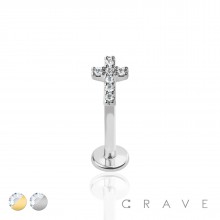 316L SURGICAL STEEL WITH GEM PAVED CROSS LABRET