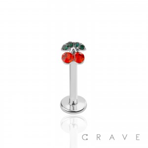 COLORED CZ GEM CHERRY DESIGN LABRET (FRUIT)