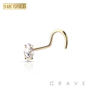 14Kt Gold NOSE SCREW FISH HOOK WITH MARQUISE PRONG SET GEM