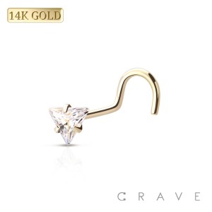 14Kt Gold NOSE SCREW FISH HOOK WITH TRIANGLE PRONG SET GEM