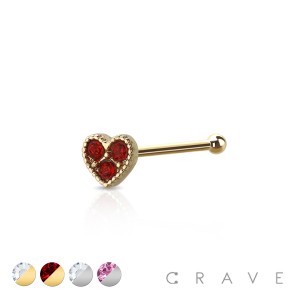CZ SET HEART TOP 316L SURGICAL STEEL NOSE BONE STUD