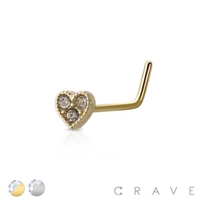 CZ SET HEART TOP 316L SURGICAL STEEL NOSE "L"BEND