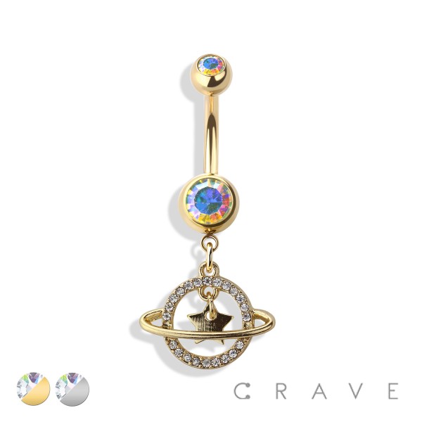 STAR SATURN DANGLE 316L SURGICAL STEEL NAVEL RING