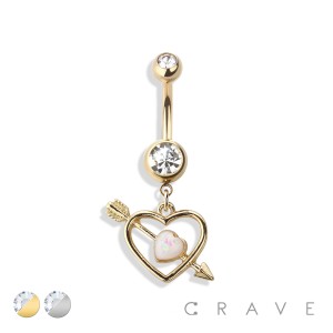 CUPID'S ARROW DOUBLE HEART DANGLE 316L SURGICAL STEEL NAVEL RING