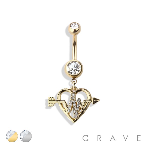 CUPID'S TWISTED ARROW HEART DANGLE 316L SURGICAL STEEL NAVEL RING
