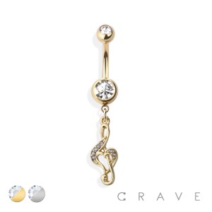 GEM MUSICAL NOTE HEART DANGLE 316L SURGICAL STEEL NAVEL RING