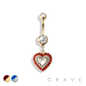 HEART TRIPLE BURST DANGLE 316L SURGICAL STEEL NAVEL RING