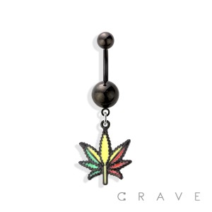 RASTA MARIJUANA DANGLE 316L SURGICAL STEEL NAVEL RING