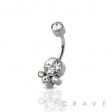 THREADLESS 316L SURGICAL STEEL PUSH IN BELLY RING WITH ROUND CLUSTER CRYSTAL STONE SET 