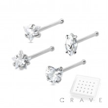20PCS OF TRIANGLE, STAR, HEART, SQUARE, MARQUIS CZ 925 STERLING SILVER NOSE BONE