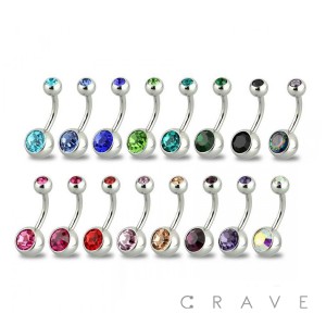 10MM LENGTH BASIC 316L SURGICAL STEEL DOUBLE GEM NAVEL RING (5MM X 8MM)