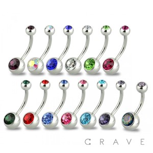 12MM LENGTH BASIC 316L SURGICAL STEEL DOUBLE GEM NAVEL RING (5MM X 8MM)