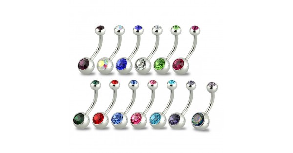12pcs 14g Double Gem Belly Button Rings - 12 Colors, Surgical Steel Navel Jewelry