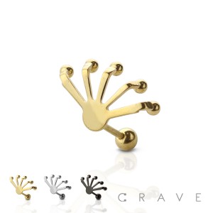 5 CLAW DANGLE 316L SURGICAL STEEL CZ CARTILAGE/TRAGUS BAR