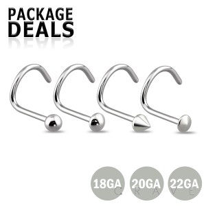 100PCS OF HIGH POLISH 22GA,20GA,18GA 316L SURGICAL STEEL NOSE SCREW